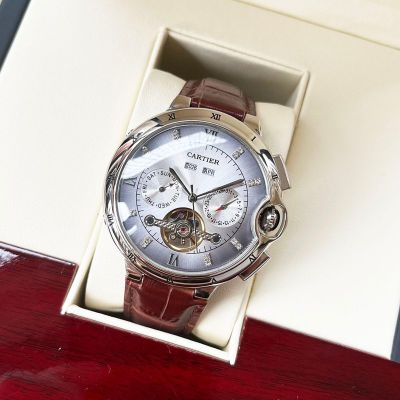 Cartier Stainless Steel Case 44*12MM Cowhide Leather Bracelet Business Men Watch